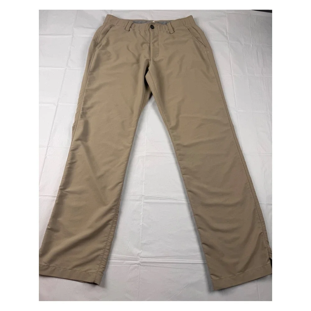 Under Armour Mens Loose Fit Golf Pants Tan Khaki 34x32  Stretch‎ Athletic Casual